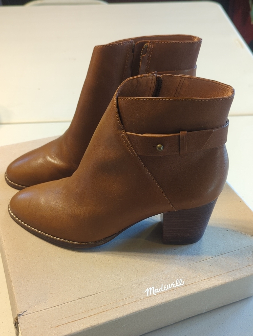 Madewell Tan Leather Ankle Booties with Block Heel